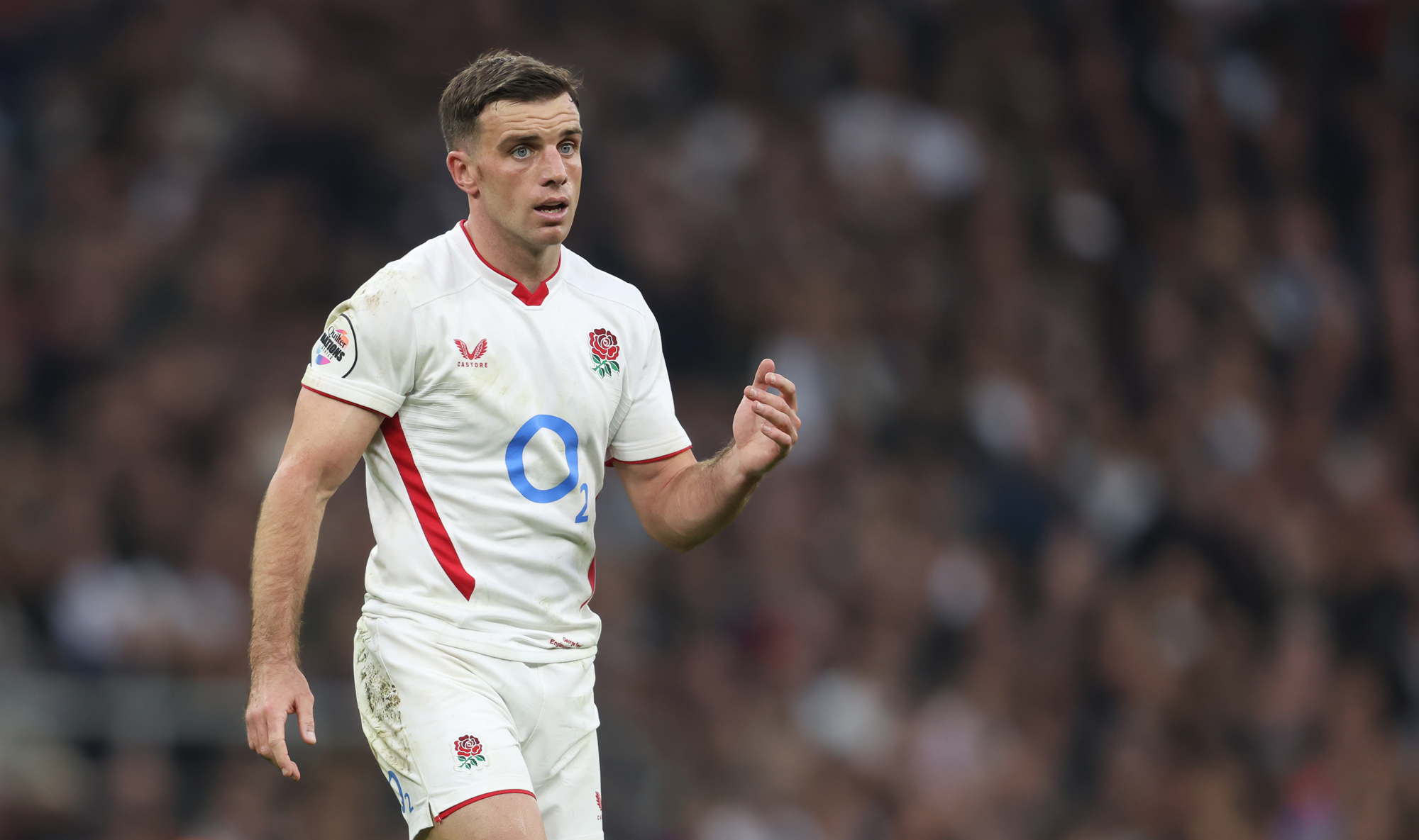 England’s George Ford walking across the field during the 2025 QUilter Nations Series match against New Zealand