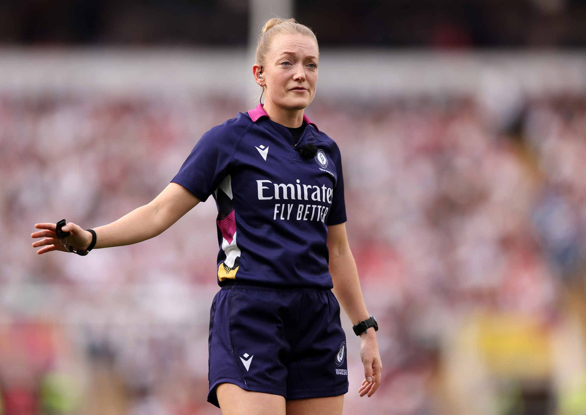 Hollie Davidson refereeing the Women’s Rugby World Cup final in September 2025.